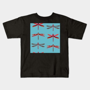 Stacked Thailand red dragonflies on light blue Kids T-Shirt